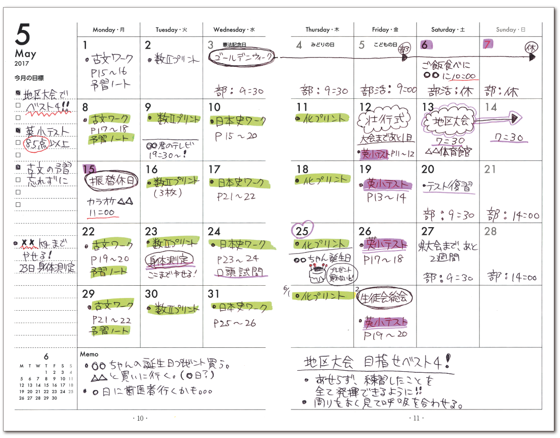 システム手帳の書き方例